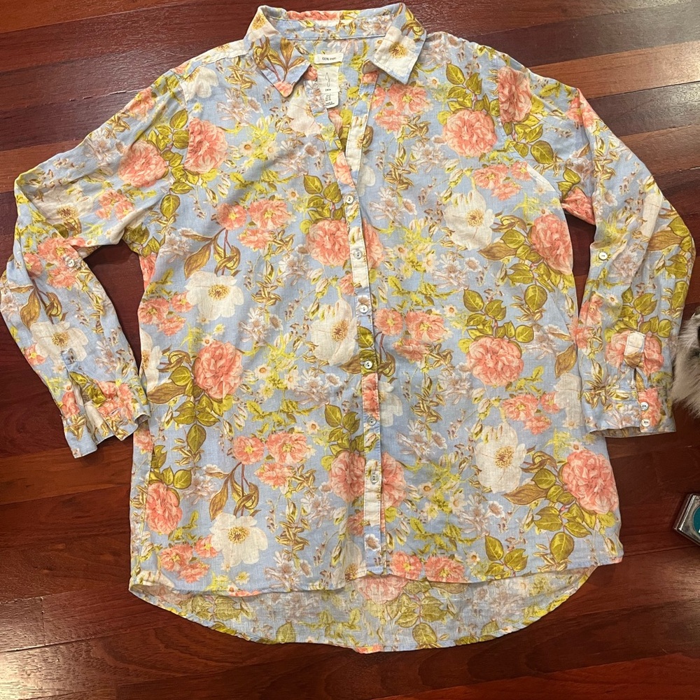 Joie Linen Floral Shirt - Blue and Yellow